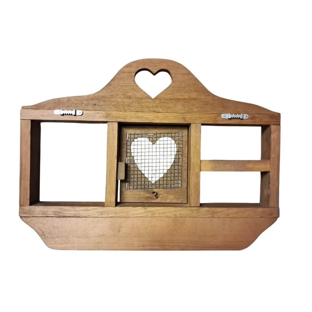 VTG Wooden Wall Hanging Heart Cutout Trinket Shelf Cottagecore Farmhouse 16